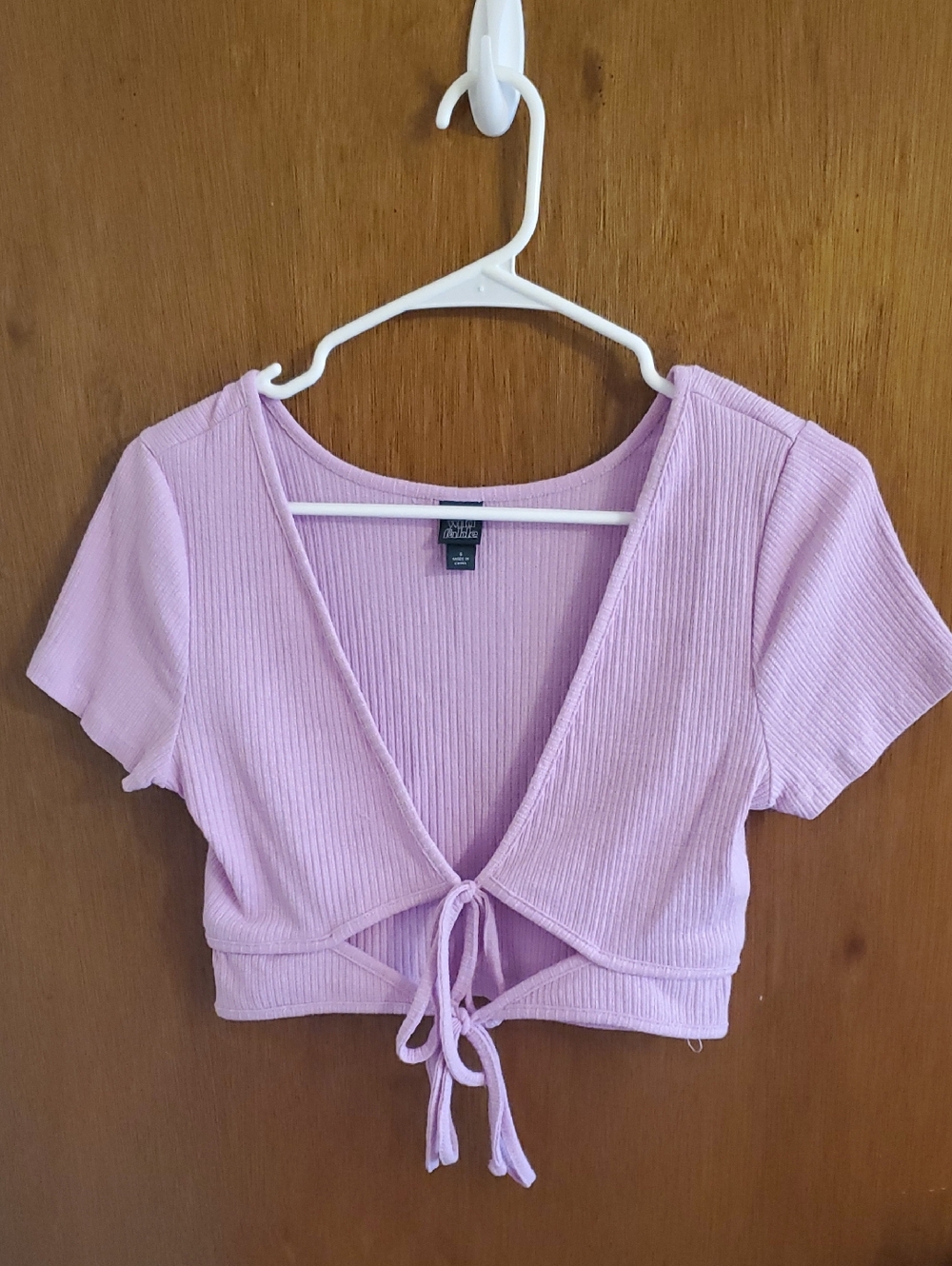 wild fable Lilac Ribbed Tie-Front Crop Top